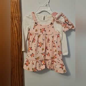 Btween Floral Pink Baby Dress with Headband And Tights